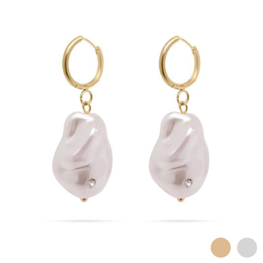 18K Gold PVD Stainless Steel Stone Freshwater Pearl Earring