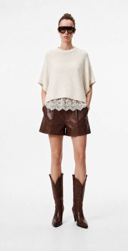 Lace-Trimmed Poncho Summer Pullover
