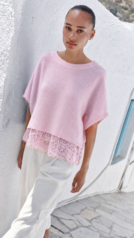 Lace-Trimmed Poncho Summer Pullover