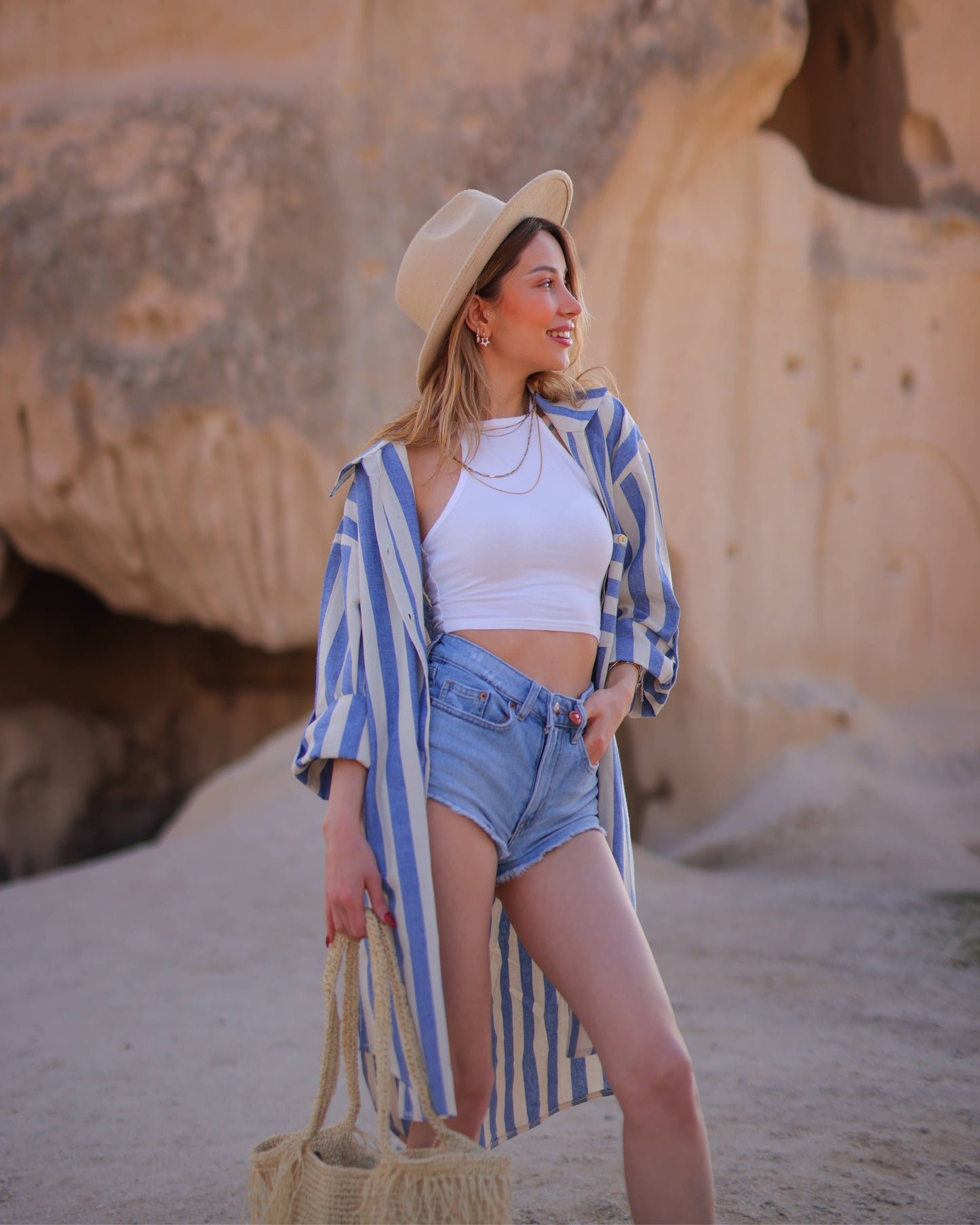 Striped Short Linen Shirt Dress