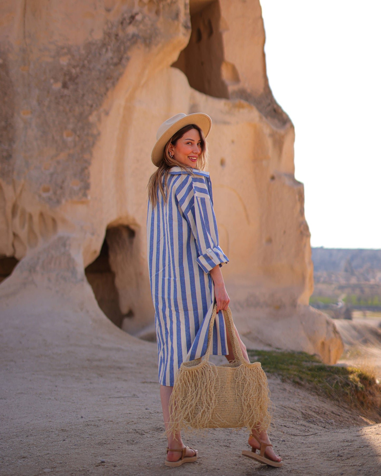 Striped Short Linen Shirt Dress