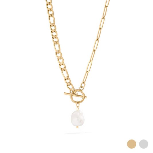 18K Gold PVD Toggle Clasp Freshwater Pearl Charm Necklace